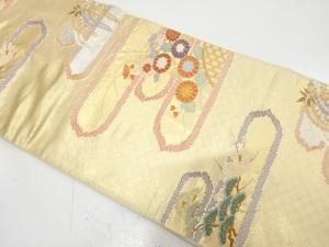 ヱ霞に菊・藤模様織り出し　袋帯